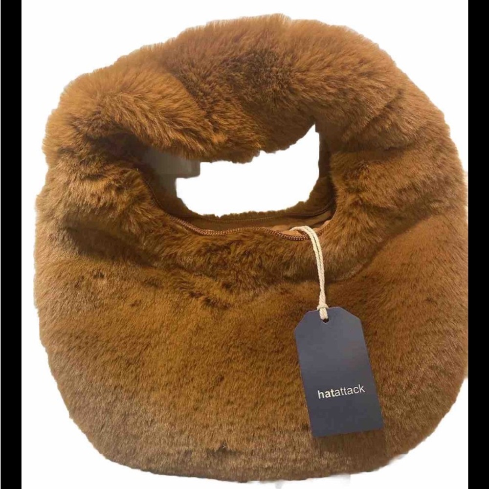 Hatattack Faux Fur Handheld Bag Tobacco Color NWT